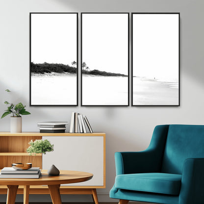 29611516-MGV-CV-36X24-Black White Beach Wall Art Canvas Print, Framed Palm Trees Art Picture Print, Monochrome Tropical Perfect Minimalist Coastal Decor