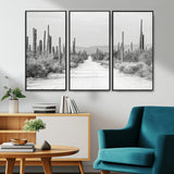 35537313-MGV-CV-36X24-Monochrome Desert Wall Art Canvas Print, Framed Cactus Path Art Picture Print, Southwestern Landscape Perfect Southwestern