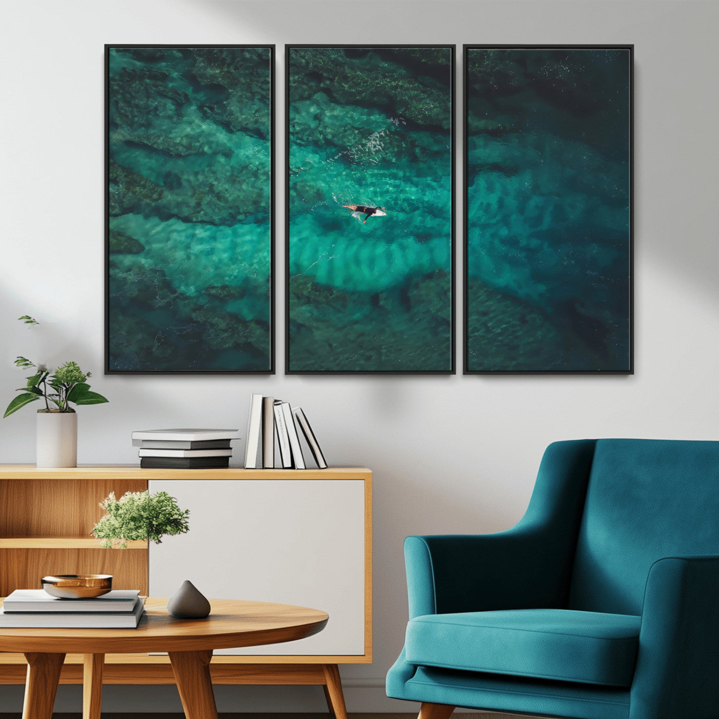 93287752-MGV-FC-48X32-3P_Black-Ocean Surf Wall Art Canvas Print, Framed Blue Waters Art Picture Print, Vibrant Seascape Perfect Coastal Adventure Decor Artwork