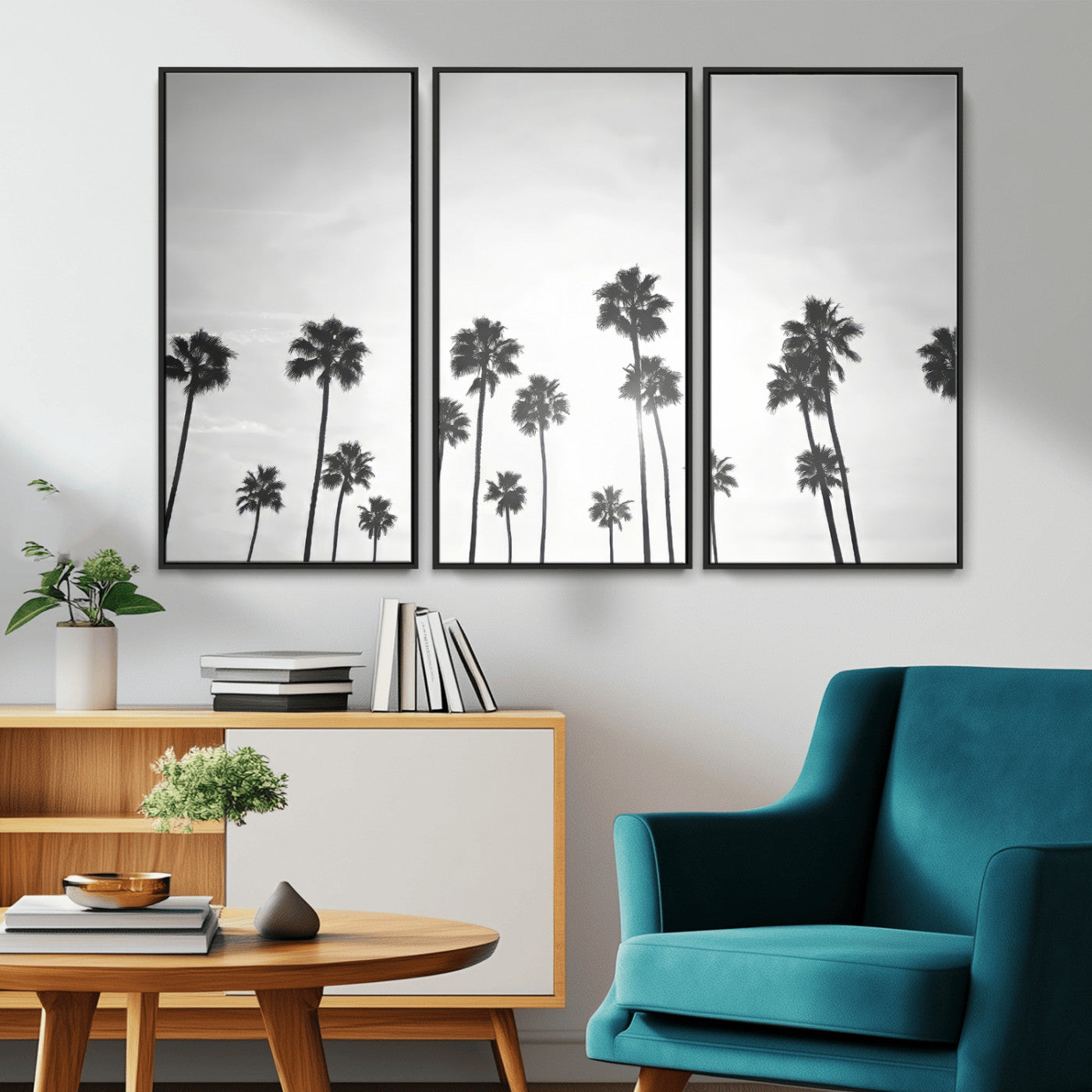 62298277-MGV-CV-36X24-Monochrome Palms Wall Art Canvas Print, Framed Minimalist Trees Art Picture Print, Silhouetted Palms Perfect Tropical Minimalist