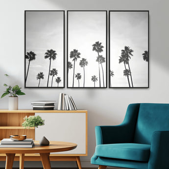 62298277-MGV-CV-36X24-Monochrome Palms Wall Art Canvas Print, Framed Minimalist Trees Art Picture Print, Silhouetted Palms Perfect Tropical Minimalist