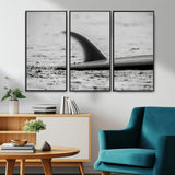 62314230-MGV-CV-36X24-Black White Surfboard Wall Art Canvas Print, Framed Minimalist Beach Art Picture Print, Surf Fin Perfect Minimalist Coastal Decor