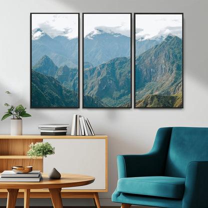 79393816-MGV-CV-36X24-Misty Mountain Wall Art Canvas Print, Framed Cloudy Andean Art Picture Print, Rugged Mountain Perfect Rustic Nature Decor Artwork
