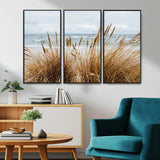 14270839-MGV-CV-36X24-Beach Grass Wall Art Canvas Print, Framed Coastal Dunes Art Picture Print, Dune Grass Perfect Coastal Minimalist Decor Artwork