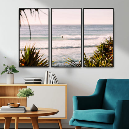 23287092-MGV-CV-36X24-Ocean Surfer Wall Art Canvas Print, Framed Coastal Surf Art Picture Print, Tropical Beach Perfect Tropical Coastal Decor Artwork