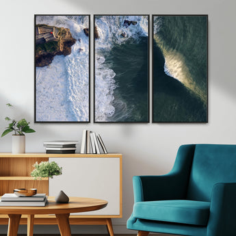 37405684-MGV-CV-36X24-Nazaré Coast Wall Art Canvas Print, Framed Aerial Ocean Art Picture Print, Coastal Fortress Perfect Dramatic Coastal Decor Artwork