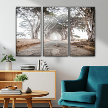 87090469-MGV-CV-36X24-Cypress Tunnel Wall Art Canvas Print, Framed Misty Road Art Picture Print, Foggy Trees Perfect Rustic Woodland Decor Artwork