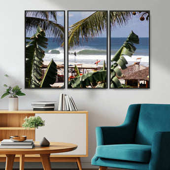 34722557-MGV-CV-36X24-Tropical Shoreline Wall Art Canvas Print, Framed Surfer Beach Art Picture Print, Coastal Surf Perfect Tropical Coastal Decor