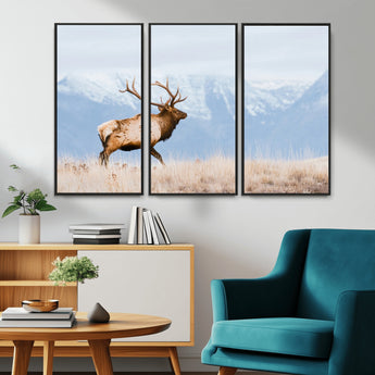 96024025-MGV-CV-36X24-Elk Photography Wall Art Canvas Print, Framed Mountain Wildlife Art Picture Print, Rustic Lodge Decor Perfect Rustic Lodge Decor