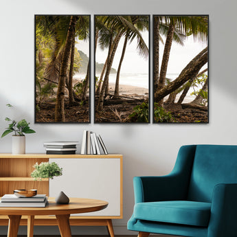 92093951-MGV-CV-36X24-Tropical Jungle Wall Art Canvas Print, Framed Palm Tree Forest Art Picture Print, Coastal Escape Perfect Jungle Retreat Decor