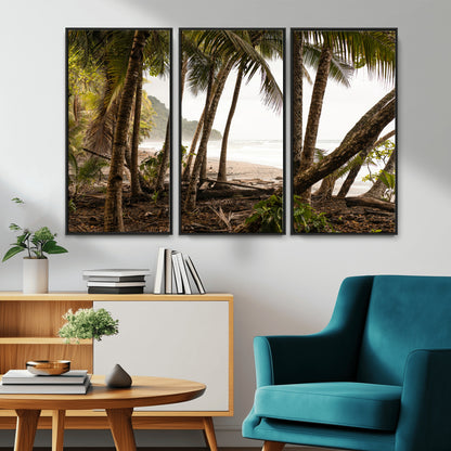 92093951-MGV-CV-36X24-Tropical Jungle Wall Art Canvas Print, Framed Palm Tree Forest Art Picture Print, Coastal Escape Perfect Jungle Retreat Decor