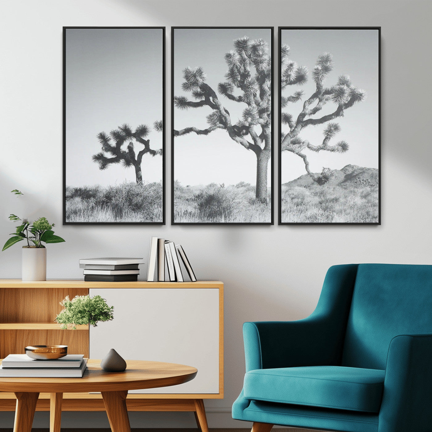 29996209-MGV-CV-36X24-Joshua Tree Art Wall Art Canvas Print, Framed Black White Landscape Art Picture Print, Desert Tree Decor Perfect Southwestern Boho