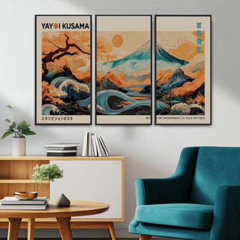 22373530-MGV-CV-36X24-Japanese Mt Fuji Wave Art Print – Ukiyo e Inspired Sun & Cherry Blossom Poster, Traditional Asian Landscape Painting, Modern