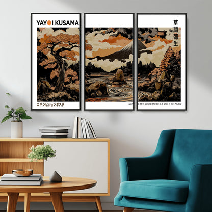 96372548-MGV-CV-36X24-Japanese Landscape Wall Art Print – Mt. Fuji Poster with Bonsai Tree & River, Ukiyo-e Inspired Modern Japanese Artwork, Autumn