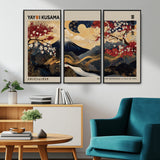 54967195-MGV-CV-36X24-Mount Fuji Wall Art – Japanese Cherry Blossom Abstract Canvas Print, Navy Gold Landscape Painting, Oriental Luxury Home Decor