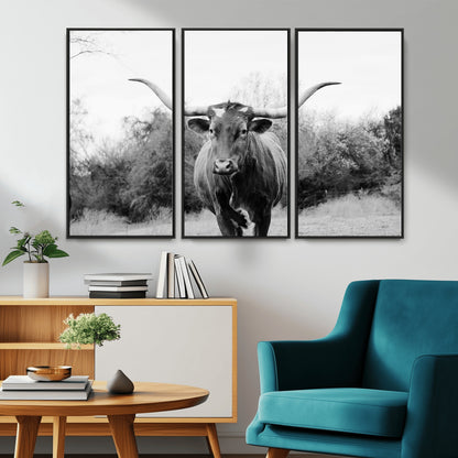 97280319-MGV-CV-36X24-Longhorn Photography Wall Art Canvas Print, Framed Western Cow Decor Art Picture Print, Texas Ranch Style Perfect Rustic Farmhouse