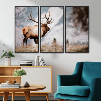 70489411-MGV-CV-36X24-Elk Photography Wall Art Canvas Print, Framed Mountain Wildlife Art Picture Print, Rustic Nature Decor Perfect Rustic Lodge Decor