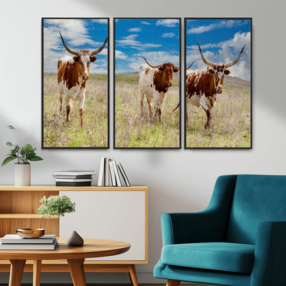 58099948-MGV-CV-36X24-Texas Longhorn Wall Art Canvas Print, Framed Western Decor Art Picture Print, Rustic Farmhouse Perfect Western Farmhouse Decor