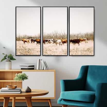 12454132-MGV-CV-36X24-Cow Herd Photography Wall Art Canvas Print, Framed Rustic Farmhouse Decor Art Picture Print, Western Ranch Style Perfect Rustic