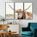 98924580-MGV-CV-36X24-Texas Longhorn Bull Wall Art Canvas Print, Framed Rustic Farmhouse Decor Art Picture Print, Western Animal Theme Perfect Rustic