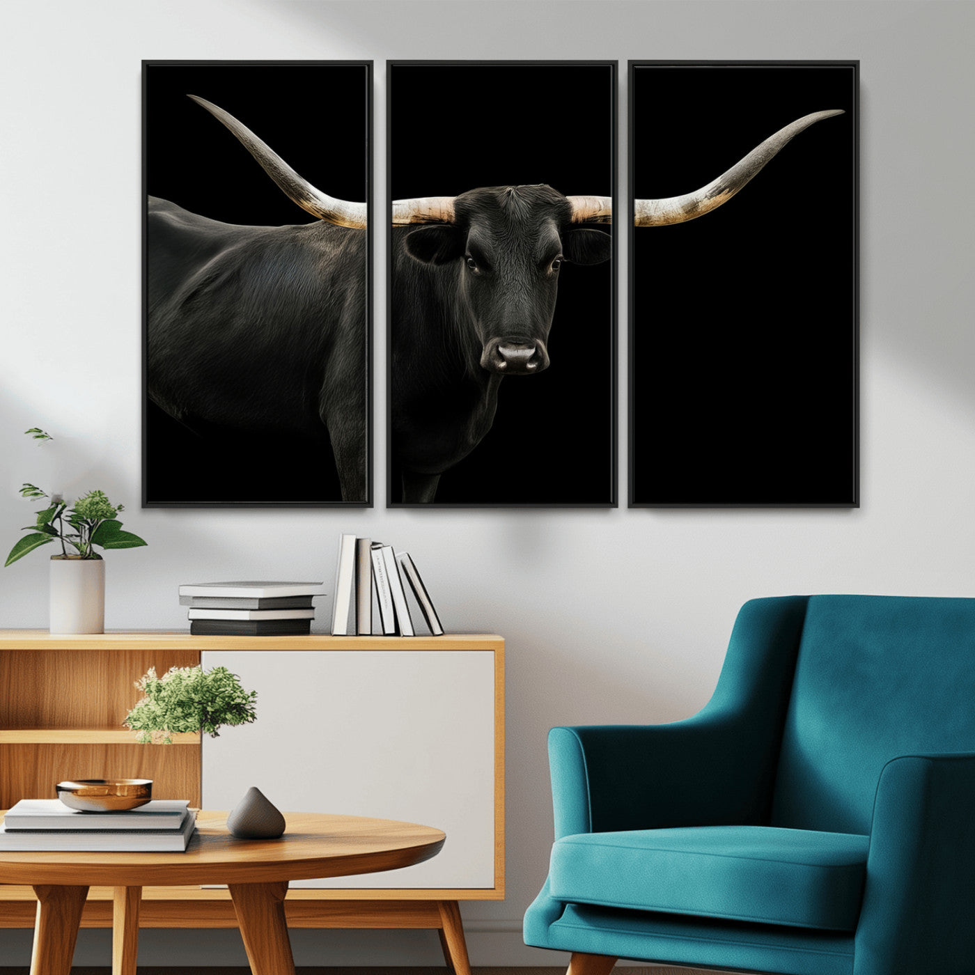 23572907-MGV-CV-36X24-Texas Longhorn Wall Art Canvas Print, Framed Rustic Western Decor Art Picture Print, Farmhouse Animal Perfect Modern Western