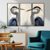 18230556-MGV-CV-36X24-Blue Heron Pair Wall Art Canvas Print, Framed Coastal Bird Theme Art Picture Print, Tranquil Wildlife Scene Perfect Coastal