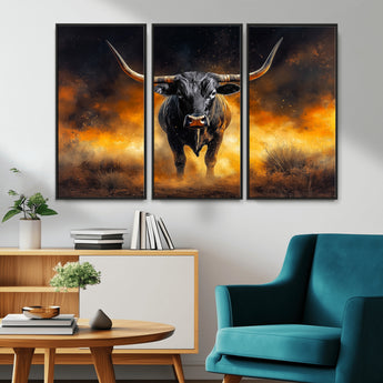 58293979-MGV-CV-36X24-Longhorn Canvas Wall Art Canvas Print, Framed Bold Bull Wall Art Art Picture Print, Western Animal Decor Perfect Western Dramatic
