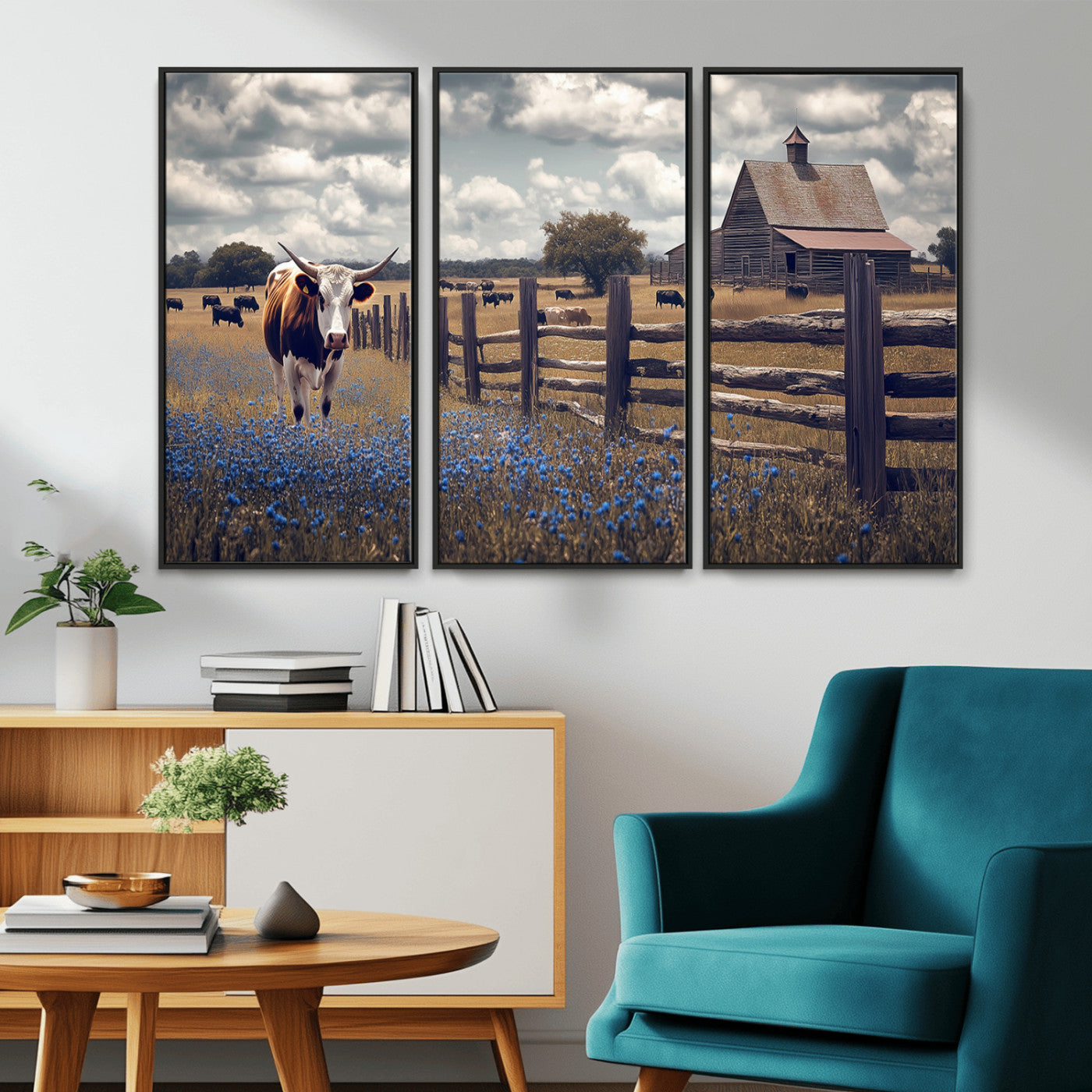 22296025-MGV-CV-36X24-Texas Longhorn Canvas Wall Art Canvas Print, Framed Rustic Barn Wall Art Art Picture Print, Farmhouse Cow Decor Perfect Rustic
