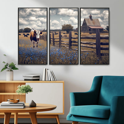 22296025-MGV-CV-36X24-Texas Longhorn Canvas Wall Art Canvas Print, Framed Rustic Barn Wall Art Art Picture Print, Farmhouse Cow Decor Perfect Rustic