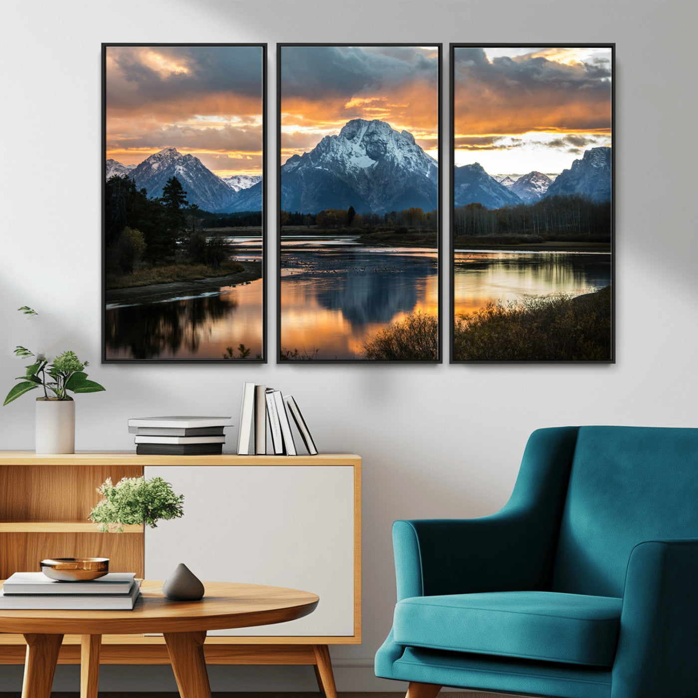 14130176-MGV-CV-36X24-Mountain Sunset Wall Art Canvas Print, Framed Alpine Wilderness Art Picture Print, Golden Hour Perfect Rustic Wilderness Decor