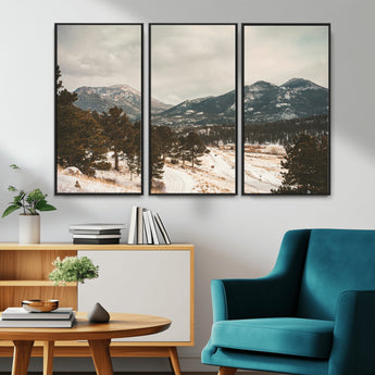 77311749-MGV-CV-36X24-Mountain Landscape Wall Art Canvas Print, Framed Snowy Peaks Art Picture Print, Alpine Aesthetic Perfect Rustic Winter Decor
