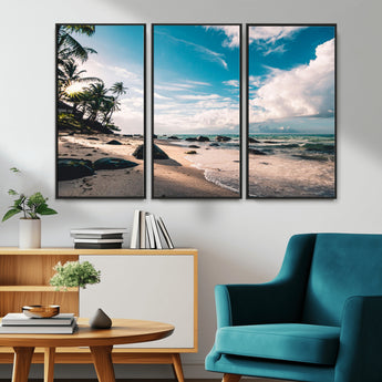 95301406-MGV-CV-36X24-Tropical Beach Wall Art Canvas Print, Framed Ocean Waves Art Picture Print, Relazxing Seascape Perfect Tropical Coastal Decor