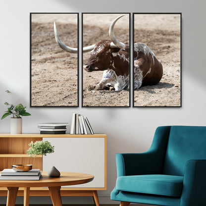 76549210-MGV-CV-36X24-Texas Longhorn Wall Art Canvas Print, Framed Country Living Art Picture Print, Farmhouse Aesthetic Perfect Western Rustic Decor