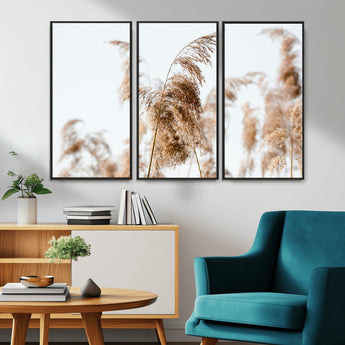 17019393-MGV-CV-36X24-Pampas Grass Wall Art Canvas Print, Framed Neutral Tones Art Picture Print, Minimalist Nature Perfect Boho Minimalist Decor