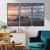 94208089-MGV-CV-36X24-Golden Hour Wall Art Canvas Print, Framed Tranquil Waves Art Picture Print, Beach Horizon Perfect Coastal Serenity Decor Artwork