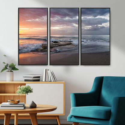 94208089-MGV-CV-36X24-Golden Hour Wall Art Canvas Print, Framed Tranquil Waves Art Picture Print, Beach Horizon Perfect Coastal Serenity Decor Artwork