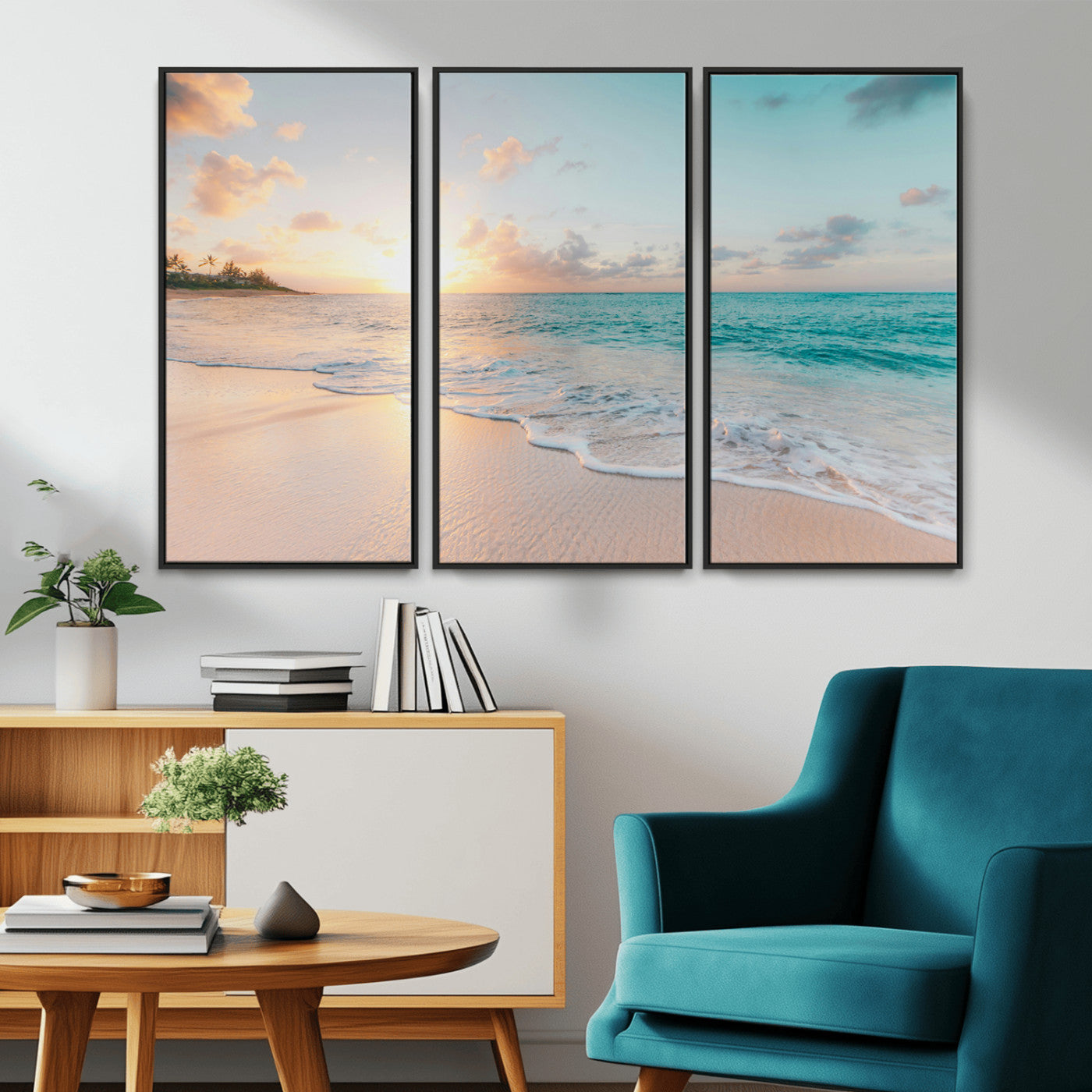 94538225-MGV-CV-36X24-Beach Sunset Wall Art Canvas Print, Framed Ocean Waves Art Picture Print, Summer Escape Perfect Coastal Serenity Decor Artwork