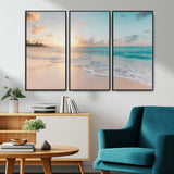 94538225-MGV-CV-36X24-Beach Sunset Wall Art Canvas Print, Framed Ocean Waves Art Picture Print, Summer Escape Perfect Coastal Serenity Decor Artwork
