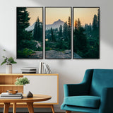 66397982-MGV-FC-48X32-3P_Black-Mountain Landscape Wall Art Canvas Print, Framed Forest Serenity Art Picture Print, Mountain Landscape Perfect Rustic Wilderness