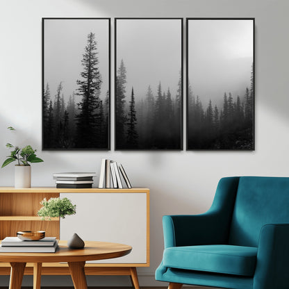 73138900-MGV-CV-36X24-Misty Pines Wall Art Canvas Print, Framed Woodland Photography Art Picture Print, Minimalist Decor Perfect Modern Rustic Decor