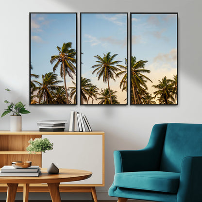 99033771-MGV-CV-36X24-Palm Trees Wall Art Canvas Print, Framed Tropical Vibes Art Picture Print, Coastal Sunset Perfect Coastal Boho Decor Artwork
