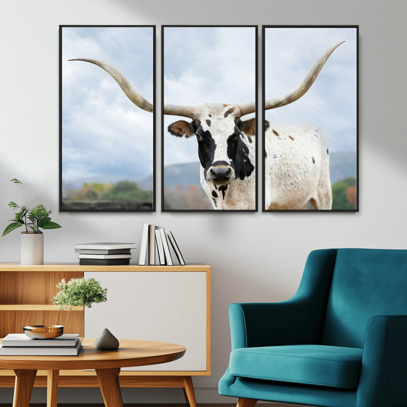 63592811-MGV-CV-36X24-Texas Longhorn Wall Art Canvas Print, Framed Western Rustic Art Picture Print, Farmhouse Decor Perfect Rustic Farmhouse Decor