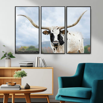 63592811-MGV-CV-36X24-Texas Longhorn Wall Art Canvas Print, Framed Western Rustic Art Picture Print, Farmhouse Decor Perfect Rustic Farmhouse Decor