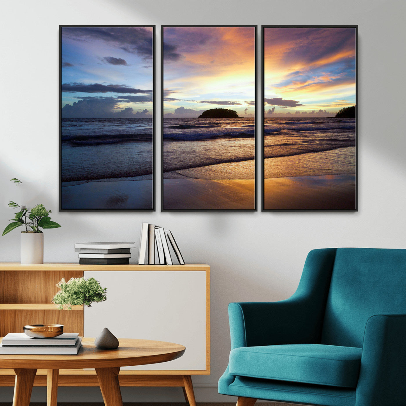 36714356-MGV-CV-36X24-Beach Sunset Wall Art Canvas Print, Framed Ocean Waves Art Picture Print, Tropical Seascape Perfect Coastal Serenity Decor Artwork