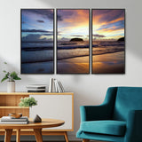 36714356-MGV-CV-36X24-Beach Sunset Wall Art Canvas Print, Framed Ocean Waves Art Picture Print, Tropical Seascape Perfect Coastal Serenity Decor Artwork