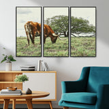 91866234-MGV-FC-48X32-3P_Black-Texas Longhorn Wall Art Canvas Print, Framed Rustic Ranch Art Picture Print, Western Cattle Perfect Rustic Farmhouse Decor Artwork