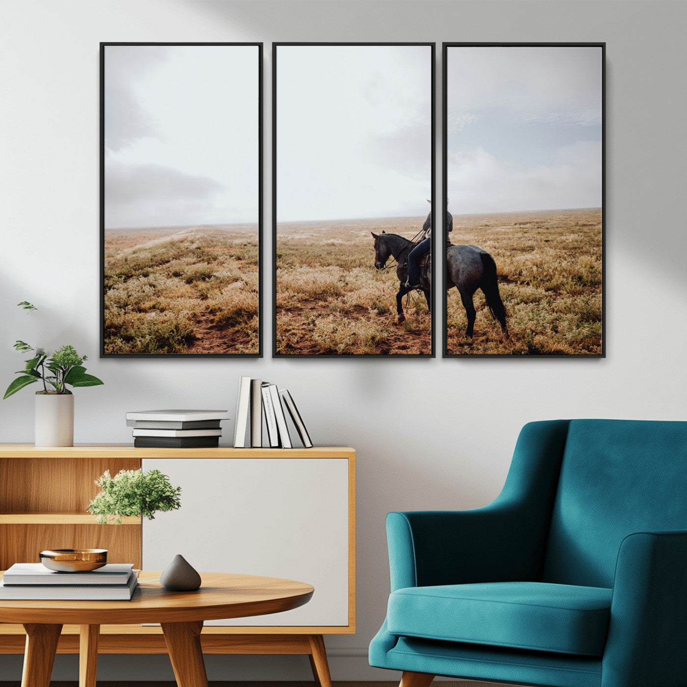 57597730-MGV-CV-36X24-Cowboy Wall Art Wall Art Canvas Print, Framed Western Canvas Art Picture Print, Rustic Ranch Scene Perfect Rustic Western Decor