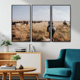 22431577-MGV-CV-36X24-Western Wall Art Wall Art Canvas Print, Framed Cowboy Canvas Art Picture Print, Cattle Drive Scene Perfect Rustic Western Decor