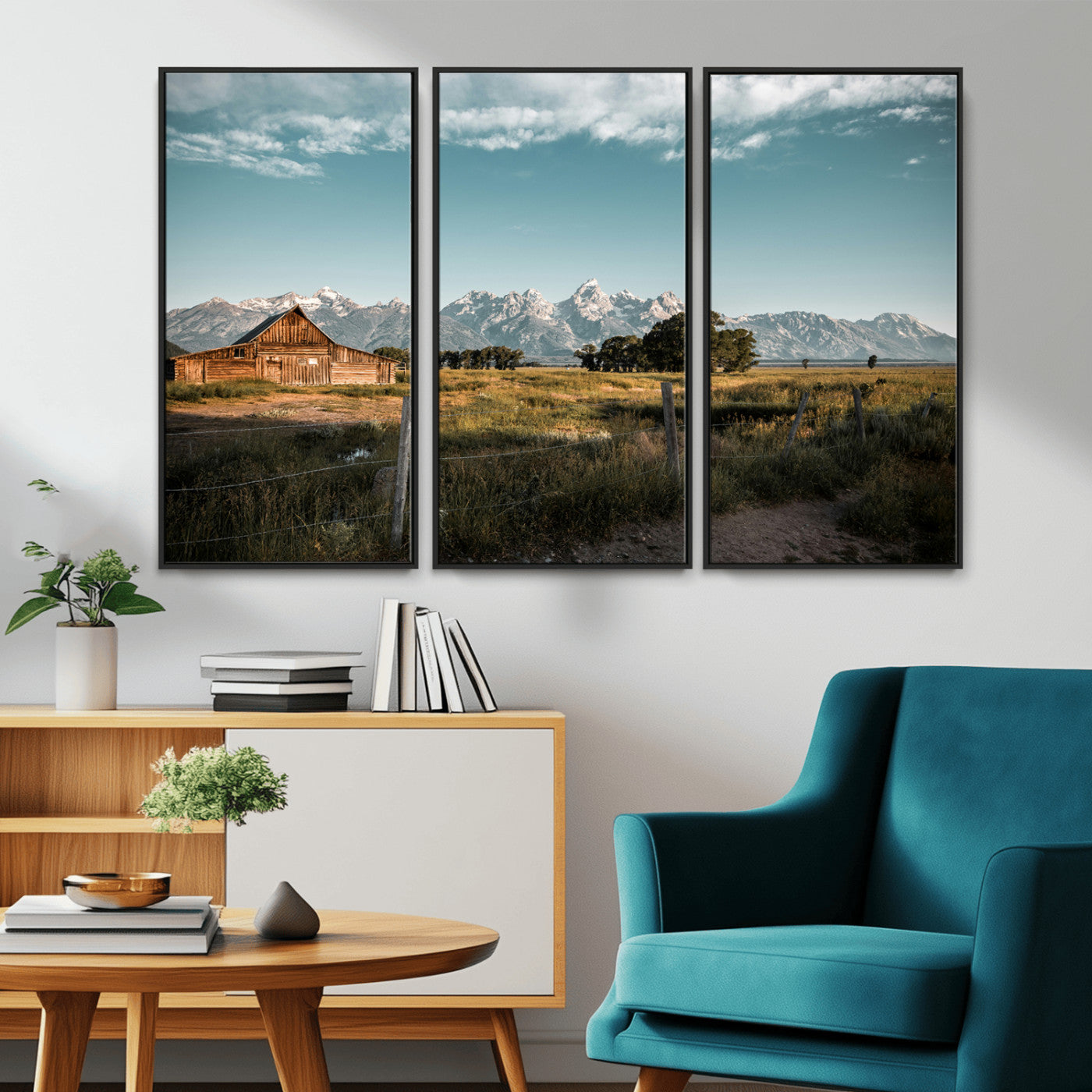 92497443-MGV-CV-36X24-Rustic Farmhouse Wall Art Canvas Print, Framed Mountain Cabin Art Picture Print, Western Landscape Perfect Rustic Farmhouse Decor