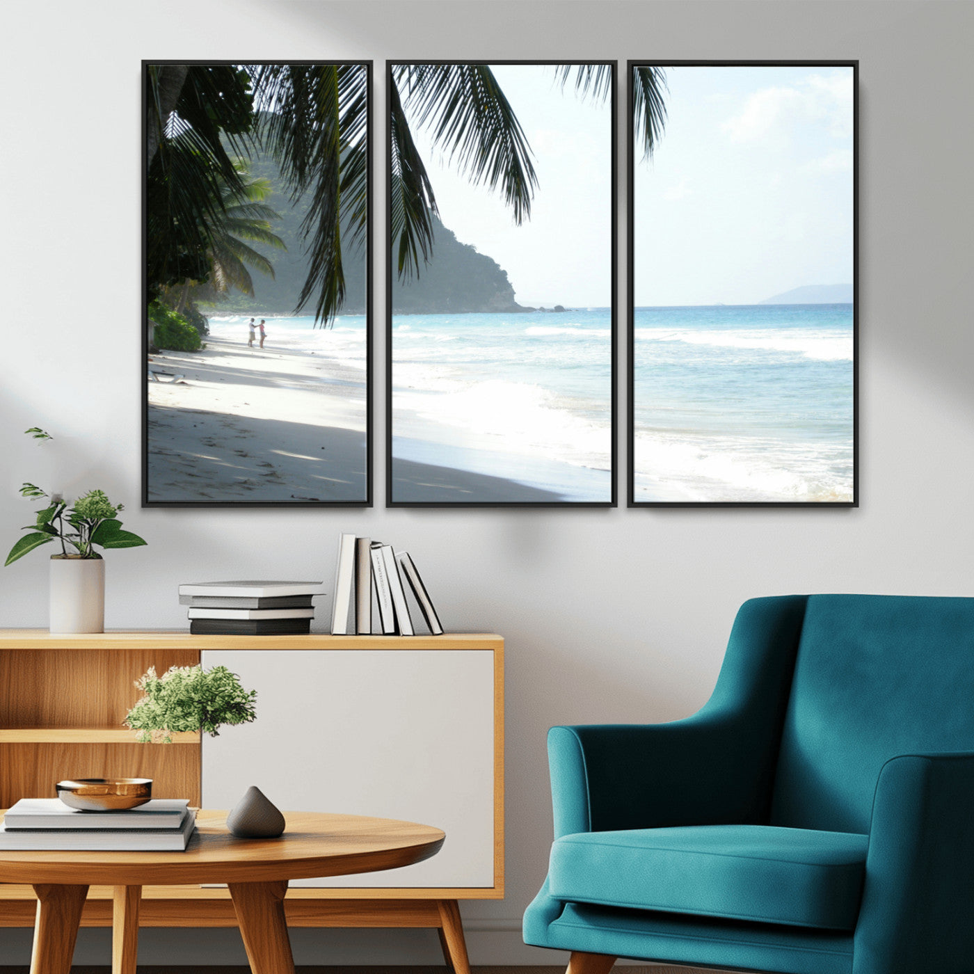 18311030-MGV-CV-36X24-Tropical Beach Wall Art Canvas Print, Framed Serene Ocean Art Picture Print, Palm Tree Shadows Perfect Tropical Coastal Decor
